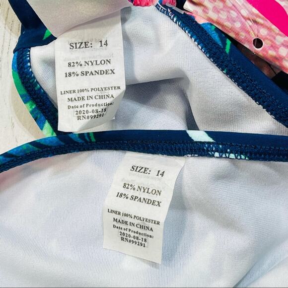 Kanu Surf Leonie Girls SZ 14 Floral Tie Halter Bikini Set 2-Piece Navy Blue New - Picture 5 of 6
